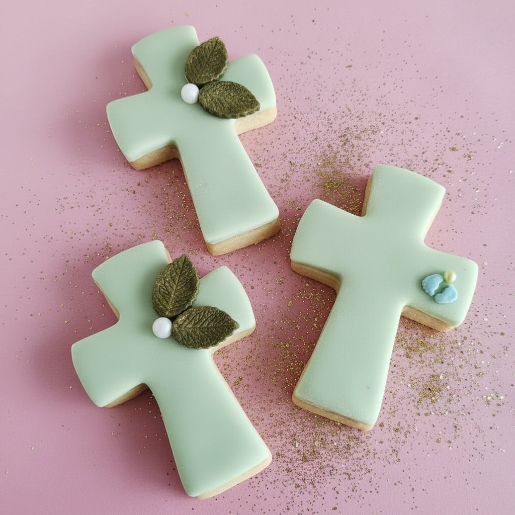 Sablé baptême, communion, mariage religieux décorés à la pâte à sucre